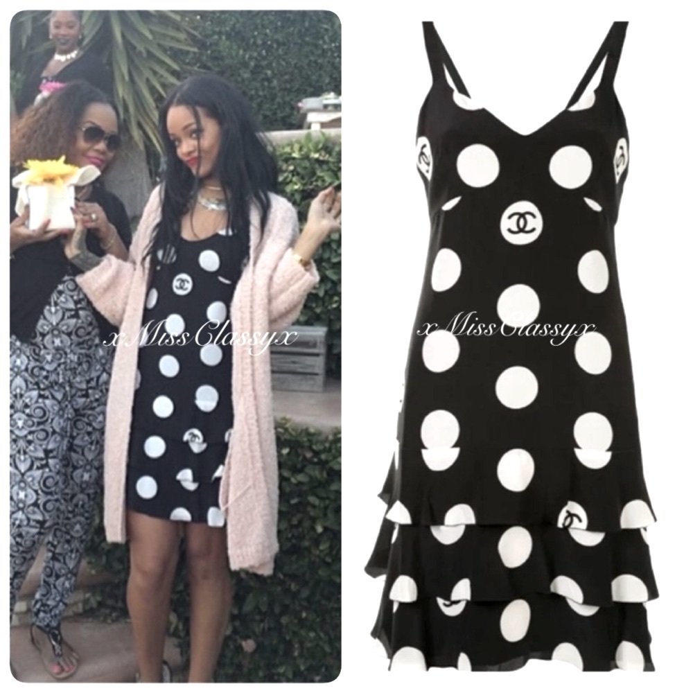 ✨Vintage CHANEL 1997 Collection Runway CC Logo Polka Dot Dress Skirt